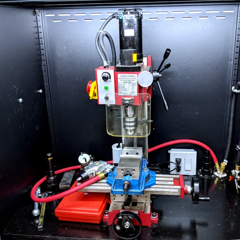 Harbor Freight Mini Mill inside cabinet